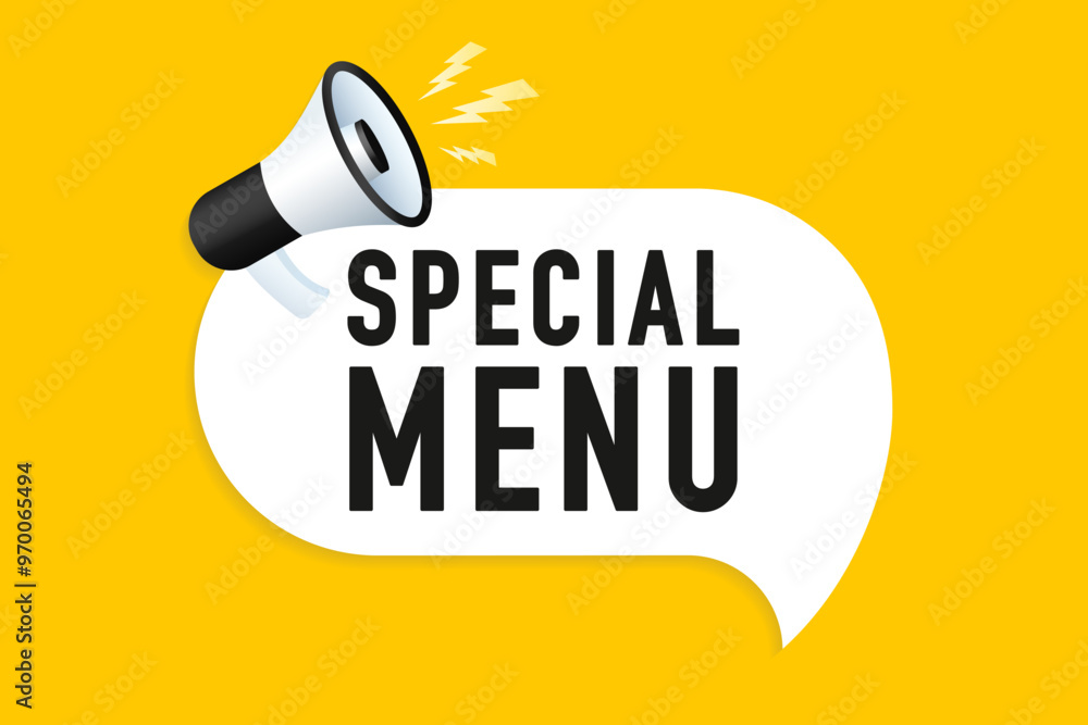 Poster special menu message icon. megaphone icon. flat style. special menu speech bubble chat message. spee