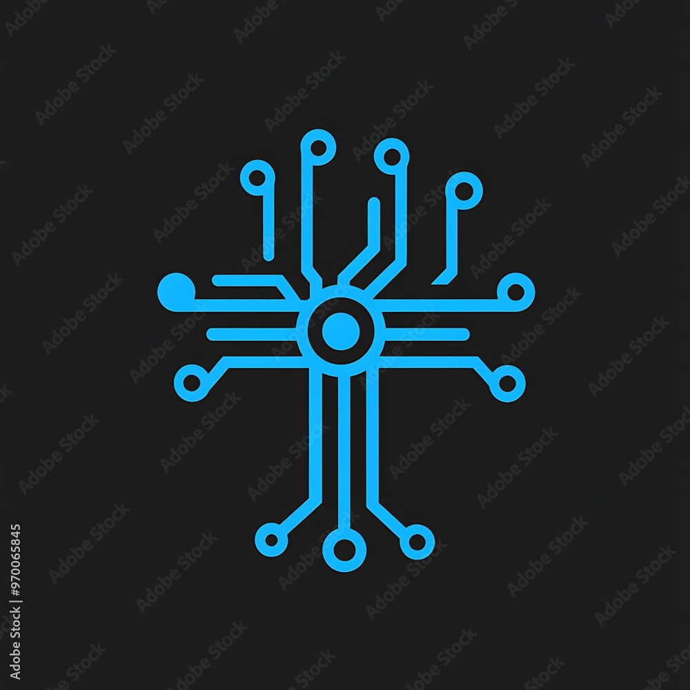 Poster abstract circuit board design with blue lines and circles on black background