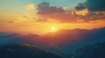 Obraz premium Stunning sunset over high mountains for advertising or other uses