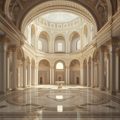Fototapeta premium Explore the Grandeur of an Ivory Atrium with Byzantine Interior Design