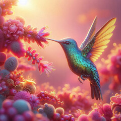 Colibrí alimentándose del néctar de una planta.