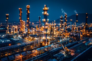 Illuminated Industrial Complex at Night