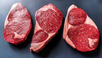 Overhead view of Fresh Kobe Beef Steak halves food summer background. healthy food background.