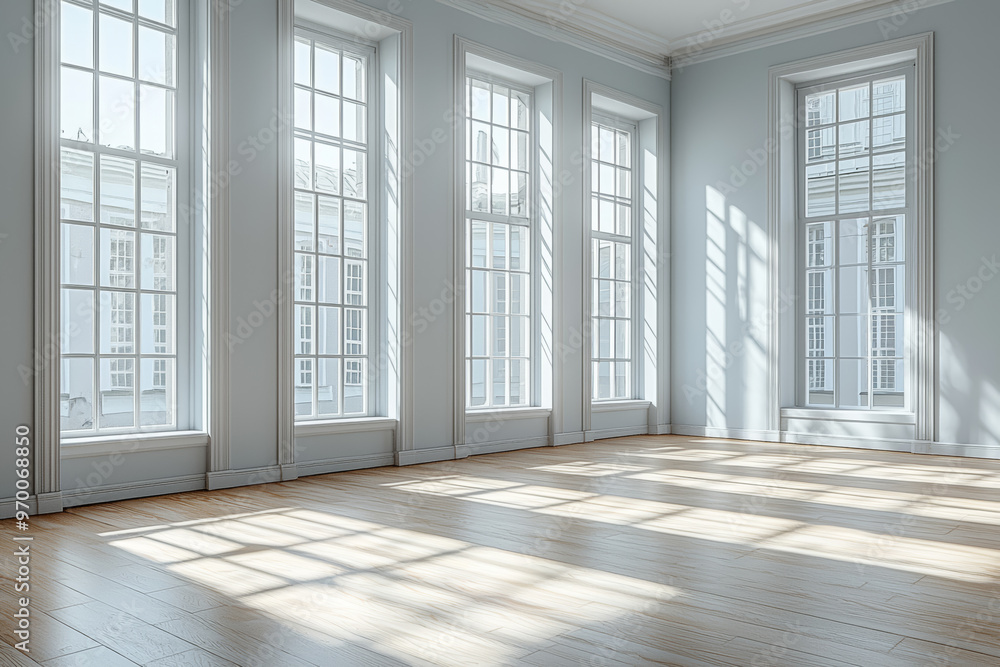 Poster an empty room with furniture subtly shifting positions, hinting at an invisible mover. concept of un