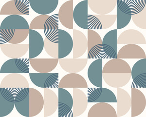 Geometric Mosaic seamless Pattern in pastel colors. Abstract Simple Background from circles and Rings. Semicircle Shapes pattern. Template for cover wallpaper packaging textile print brochure poster