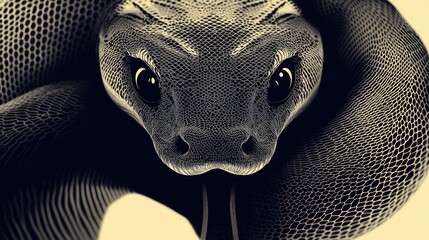 Detailed Close-Up of Snake with Intricate Scale Patterns and Intense Eyes