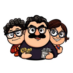Fototapeta premium Cartoon group of three friends holding money