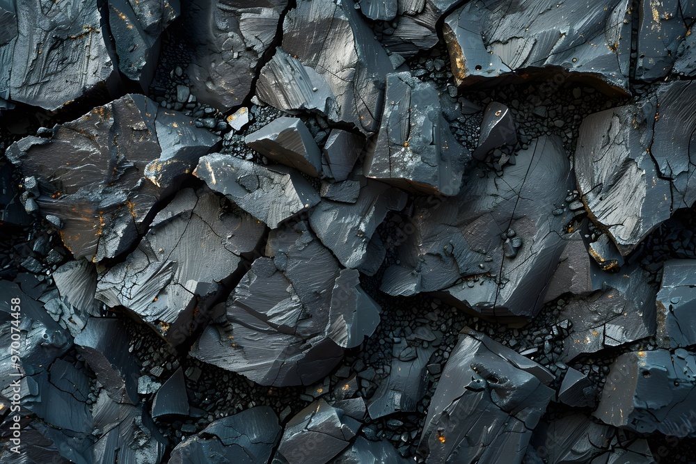 Poster textured surface of dark, angular rocks with sharp edges
