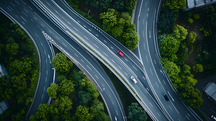 A highway with lanes dedicated to electric and hydrogen-powered vehicles with clear signage.