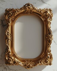A vintage frame with an artwork inside, mounted on a plain white wall, highlighting simplicity and elegance
