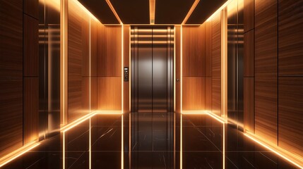 Shiny silver metal elevator door in corporate business building lobby interior, up and down transportation, hotel lift floor, steel entrance, technology equipment, indoor architecture