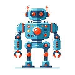 Naklejka premium Cheerful funny cartoon robot, flat style, futuristic android botp character on white background 