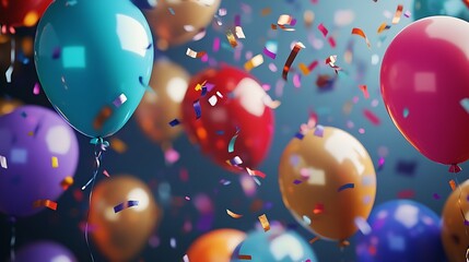 Colorful Balloons and Confetti Falling, Celebration Party Background