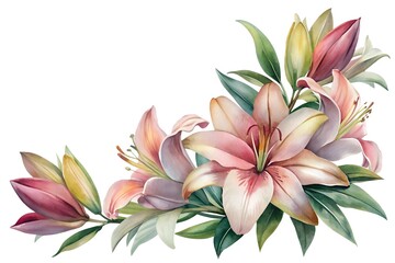 Fototapeta premium bouquet of pink lilies, illustration of lily flowers isolated on white