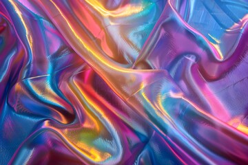 Iridescent Fabric with Vibrant Colors and Flowing Texture