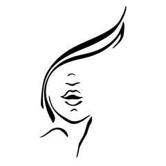 Woman Face Modern Continuous One Line Drawing. Female Art Print Line Drawing Sketch Illustration. Woman Face Modern Print. Minimalist Female Contour Art Design.