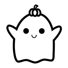 Cute ghost outline with pumpkin raster drawing