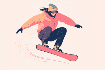 Snowboarder jumping in the air in a colorful vector illustration.