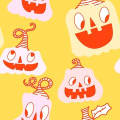 Halloween cute pumpkins seamless monsters pattern for wrapping paper and fabric