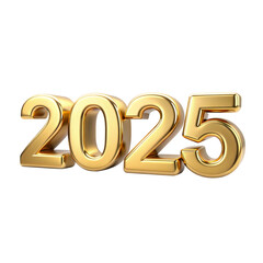 3D Golden Color 2025 PNG with Metallic Shine - High Resolution.
