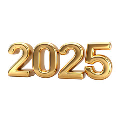 3D Golden Color 2025 PNG with Metallic Shine - High Resolution.