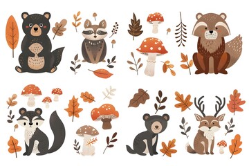 Fototapeta premium Whimsical Forest Creatures and Autumn Elements