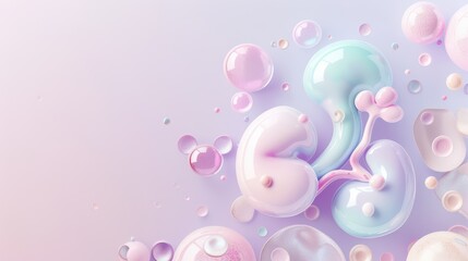 Obraz premium A colorful and abstract design featuring glossy bubbles and organic shapes in soft pastel tones.