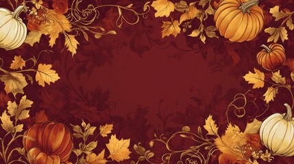 Autumnal pumpkin and leaves border.