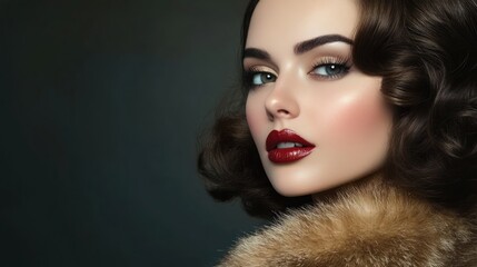Glamorous Portrait of a Woman with Vintage Style Makeup