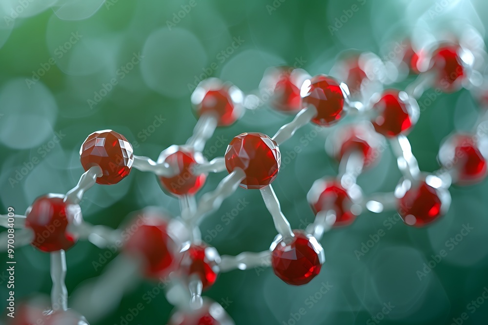 Aufkleber intricate molecular structure with red atoms on a soft green background