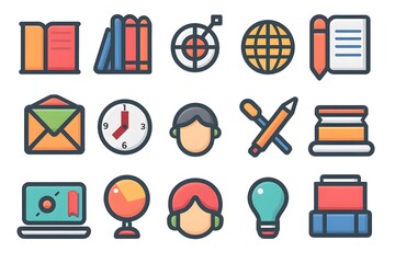 Colorful Icons Representing Education, Communication, and Technology