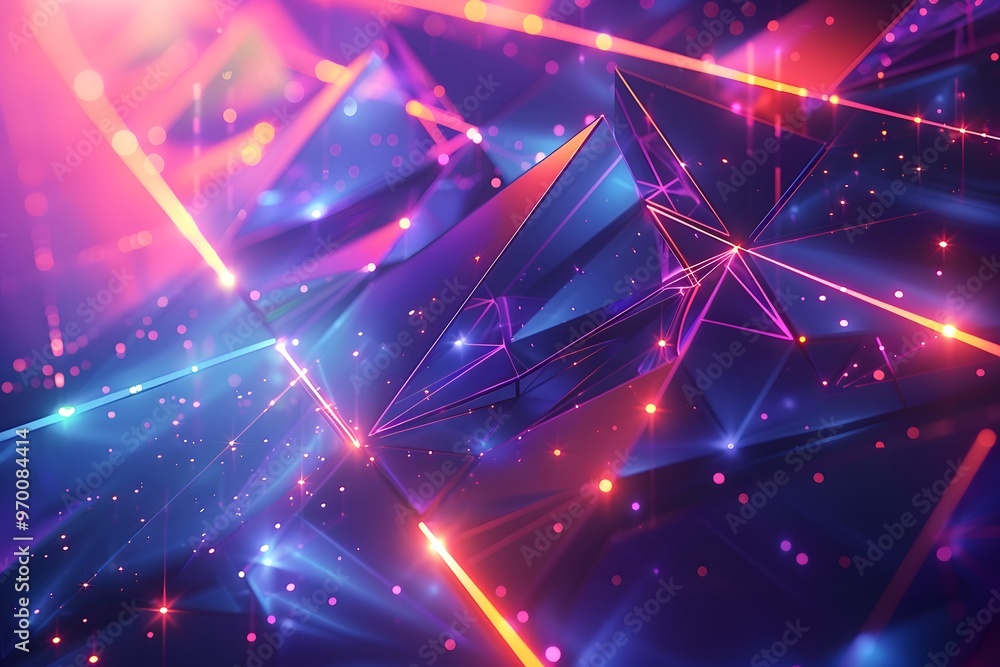 Poster vibrant geometric abstraction with neon lights and dynamic patterns
