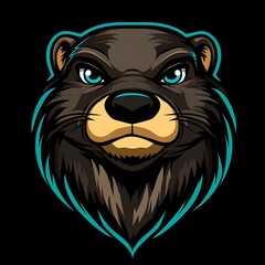 Fototapeta premium Angry Otter Mascot Logo Design with Teal Outline