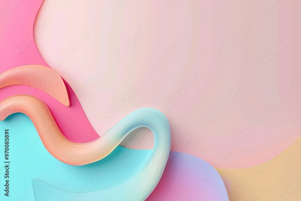 Poster abstract composition of soft pastel colors with flowing curves, creating a soothing and modern desig