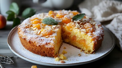 Apricot cake with almond flakes