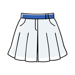 Stylish white skirt illustration with a blue waistband on a white background for fashion design concepts