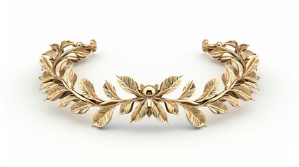Fototapeta premium Elegant gold crown featuring intricate leaf designs and a central gemstone, perfect for regal or bridal themes.