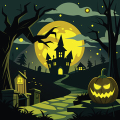 Spooky Halloween Night artwork, Halloween Background, Happy Halloween 
