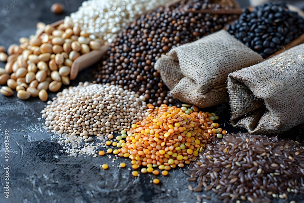 Poster a colorful array of grains and seeds in natural textures