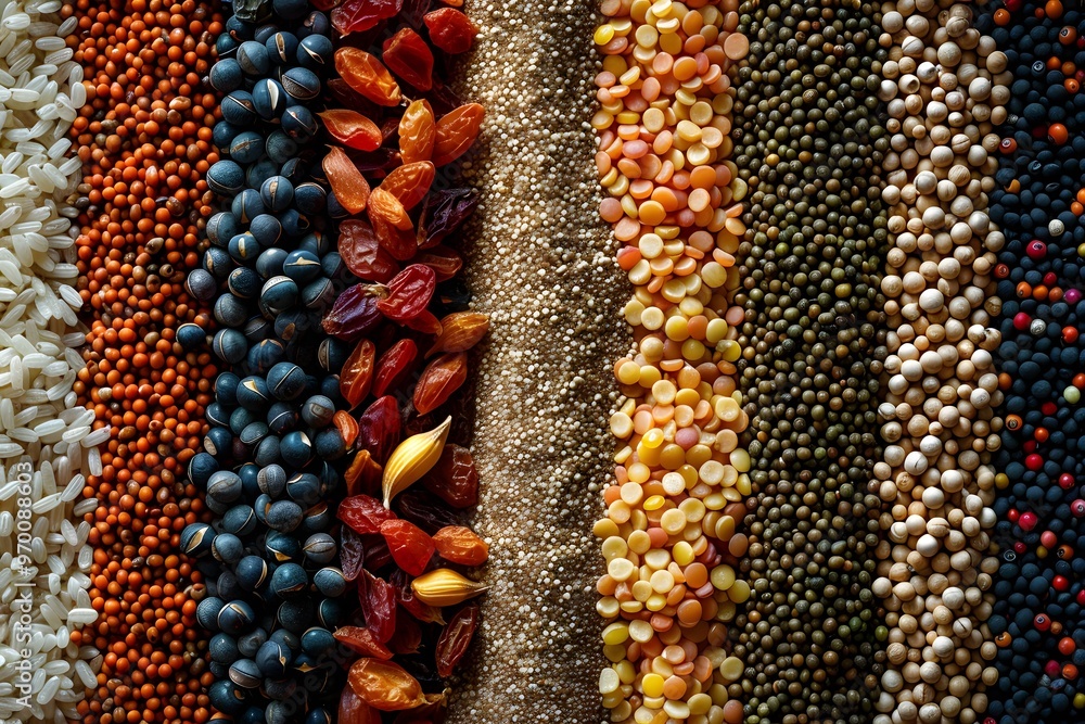 Aufkleber a colorful array of grains and legumes displayed in stripes