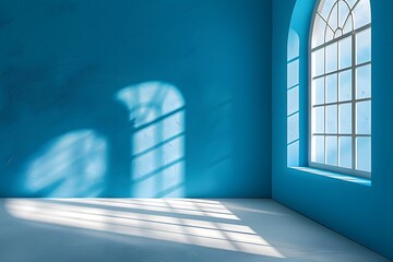 Bright Blue Room with Elegant Window and Soft Shadows