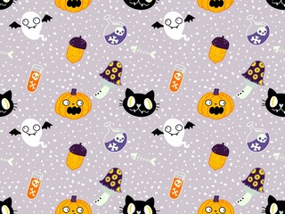 Halloween cute pumpkins seamless monsters pattern for wrapping paper and fabric