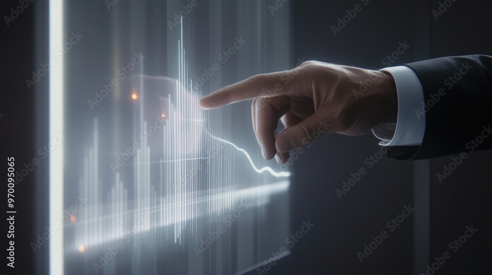 Poster hand interacting with a digital chart display