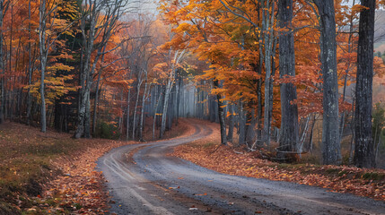 Obraz premium Fall Trees Down a Country Road: Scenic autumn road view.