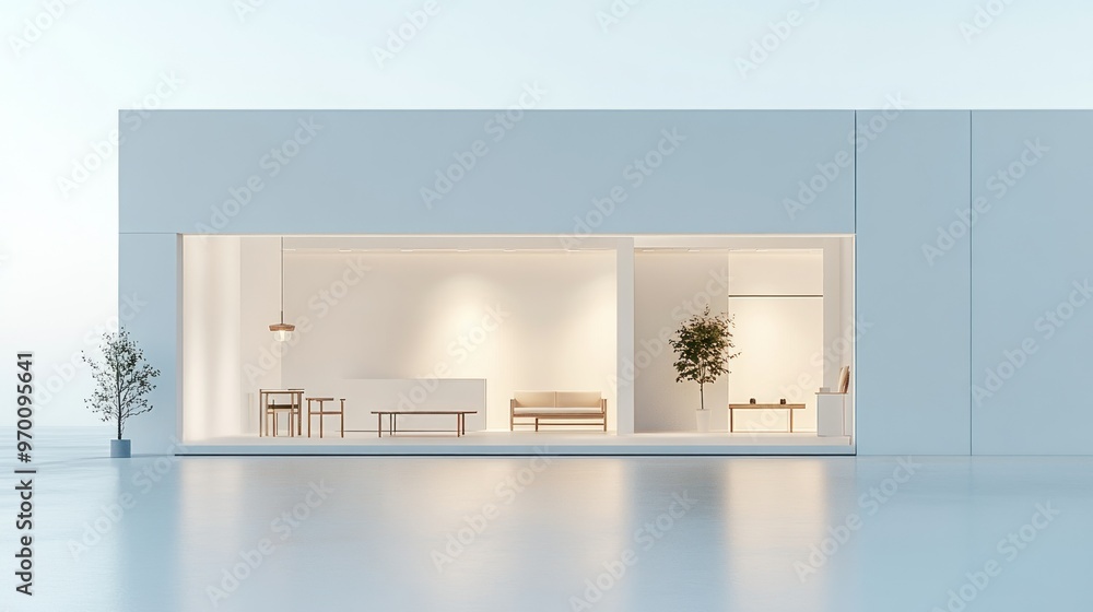 Poster minimalist white store front with empty display