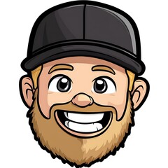 Cartoon illustration of a smiling man with beard and hat