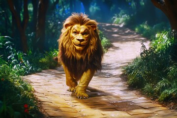 the Cowardly Lion as he overcomes his fears and discovers the true meaning of courage on his journey to see the Wizard.