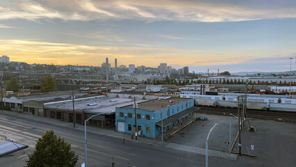 Tacoma Washington wide view at dusk partly cloudy sky landscape 2024