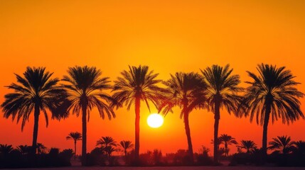 Obraz premium Palm Trees Silhouette at Sunset