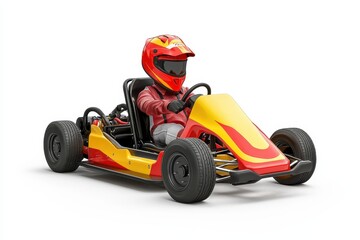 Single go kart racer in red and yellow on white background